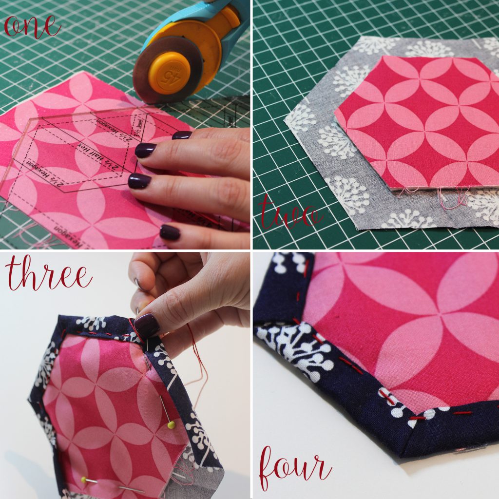 Quilt As You Go Hexagons Tutorial hexyalong Raspberry Spool